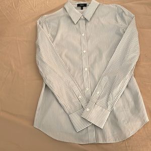 NWOT Theory Grey & White Striped Dress Shirt Size M